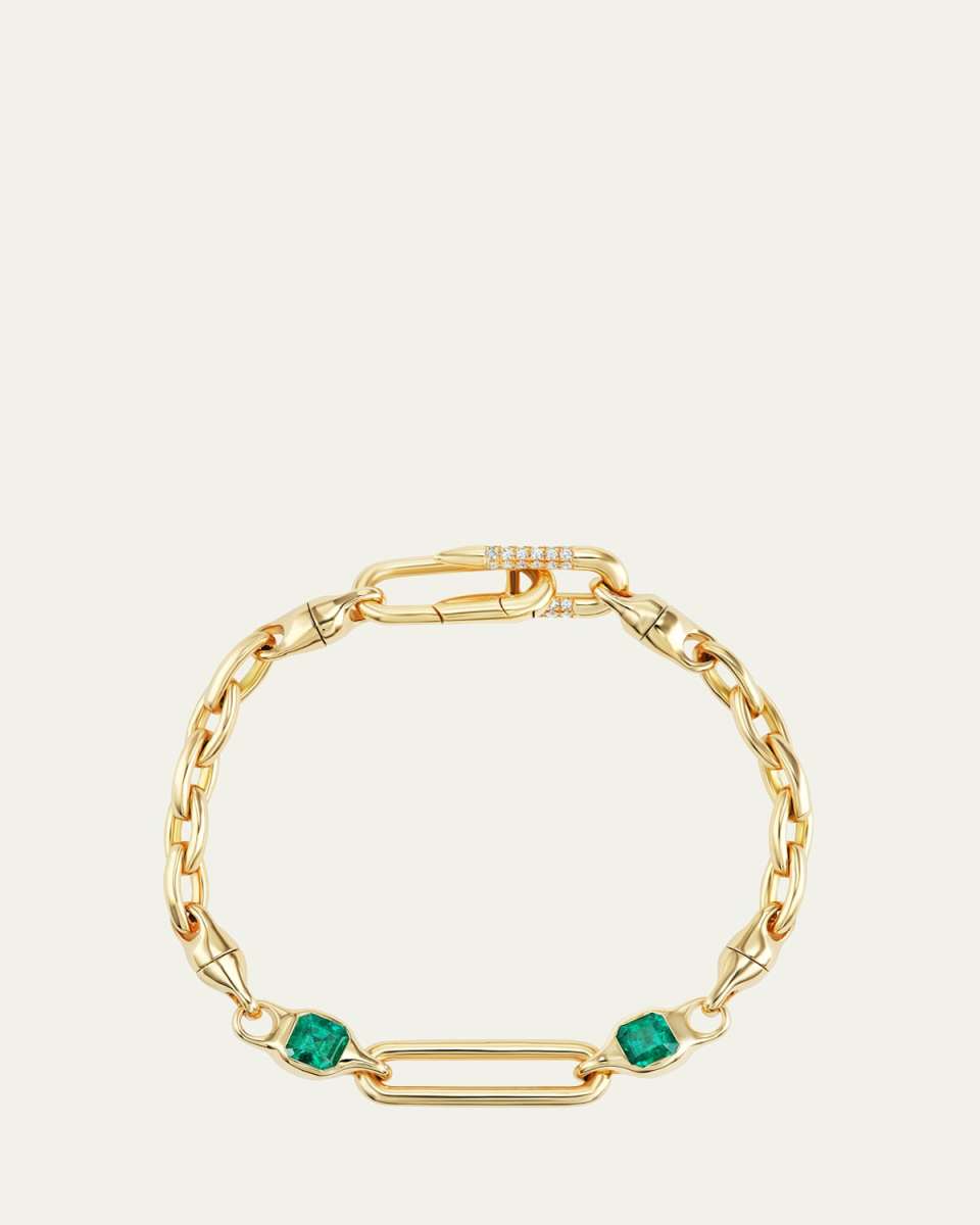 18K Yellow Gold Asscher Emerald Hinge Bracelet